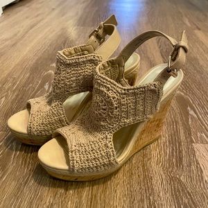 Audrey Brooke Women’s Size 6 Tan Crochet Heels